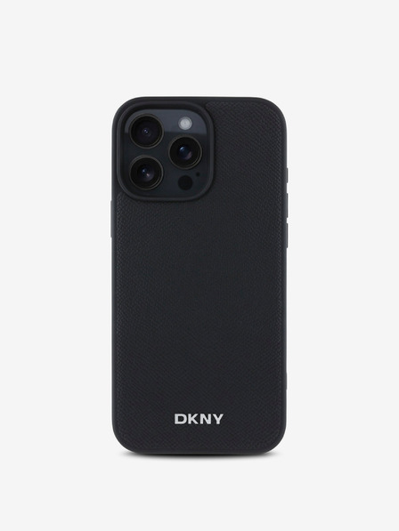 DKNY DKNY PU Leder Silbernes Metall Logo Magsafe Back Cover für iPhone 16 Pro Max Schwarz