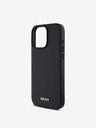 DKNY DKNY PU Leder Silbernes Metall Logo Magsafe Back Cover für iPhone 16 Pro Max Schwarz