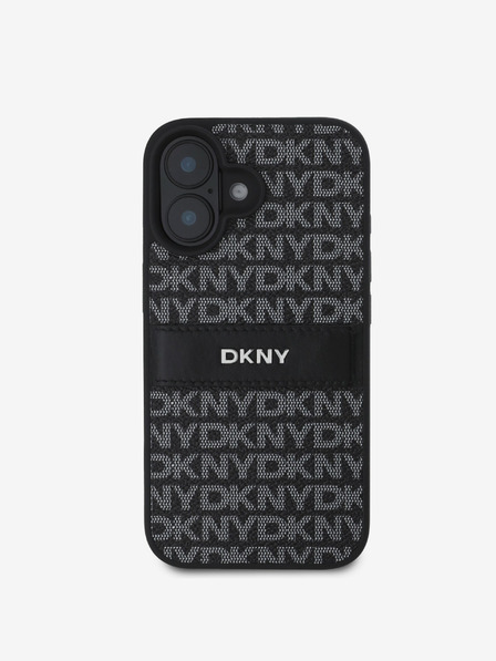 DKNY DKNY PU Leder Repeat Pattern Tonal Stripe Back Cover für iPhone 16 Schwarz