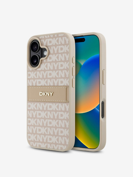 DKNY DKNY PU Leder Repeat Pattern Tonal Stripe Back Cover für iPhone 16 Plus Pink