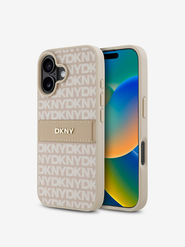 DKNY DKNY PU Leder Repeat Pattern Tonal Stripe Back Cover für iPhone 16 Plus Pink