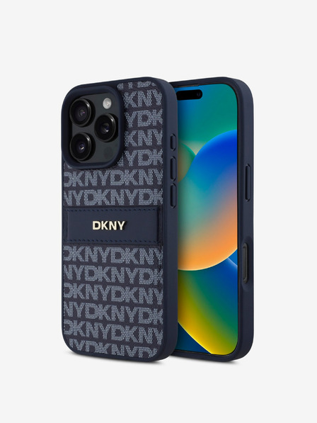DKNY DKNY PU Leder Repeat Pattern Tonal Stripe Back Cover für iPhone 16 Pro Max Blau
