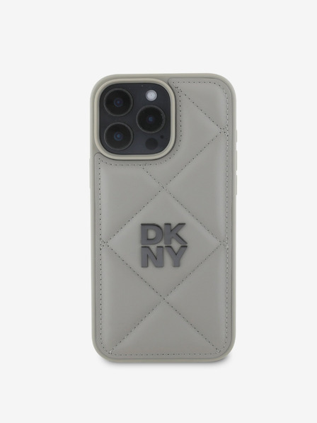 DKNY DKNY PU Leder Gestepptes Stack Logo Back Cover für iPhone 16 Pro Grau