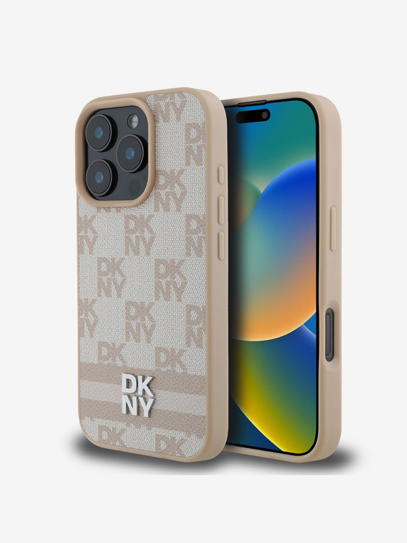 DKNY DKNY PU Leder Karomuster und Streifen Rückseitenschutz für iPhone 16 Pro Max Pink