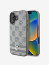 DKNY DKNY PU Leder Karomuster und Streifen Rückseite für iPhone 16 Beige