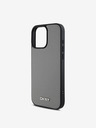 DKNY DKNY PU Leder Silbernes Metall Logo Magsafe Back Cover für iPhone 16 Pro Max Grau
