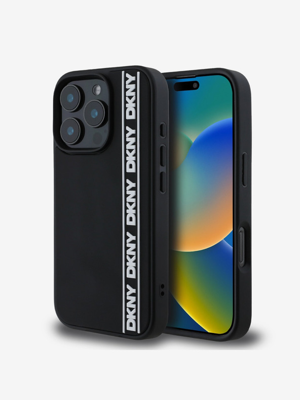 DKNY DKNY 3D Rubber Repeat Logo Line Back Cover für iPhone 16 Pro Max Schwarz