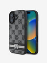 DKNY DKNY PU Leder Checkered Pattern und Stripe Back Cover für iPhone 16 Schwarz