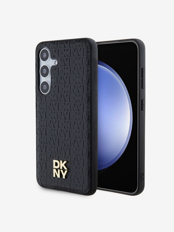 DKNY DKNY PU Leder Wiederholungsmuster Stack Logo Magsafe Rückseite für Samsung Galaxy S24+ Schwarz