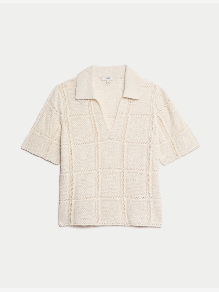 Marks & Spencer Gestricktes Oberteil mit großen Maschen, Baumwollmischung, mit Kragen Marks & Spencer off-white