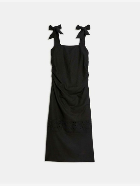 Marks & Spencer Fließendes Midikleid mit hoher Leinenstickerei Marks & Spencer schwarz