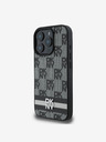 DKNY DKNY PU Leder Checkered Pattern und Stripe Back Cover für iPhone 16 Pro Max Schwarz