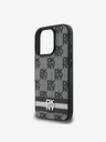 DKNY DKNY PU Leder Checkered Pattern und Stripe Back Cover für iPhone 16 Pro Max Schwarz