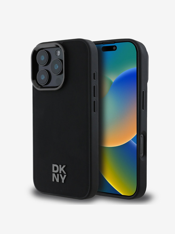 DKNY DKNY PU Leder Stack Logo Magsafe Schutzhülle für iPhone 16 Pro Max Schwarz