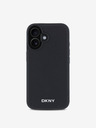 DKNY DKNY PU Leder Silber Metall Logo Magsafe Rückseite für iPhone 16 Plus Schwarz