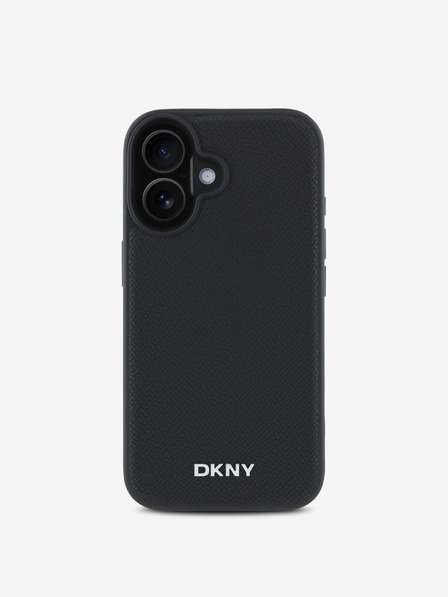 DKNY DKNY PU Leder Silber Metall Logo Magsafe Rückseite für iPhone 16 Plus Schwarz