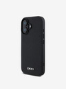 DKNY DKNY PU Leder Silber Metall Logo Magsafe Rückseite für iPhone 16 Plus Schwarz