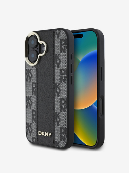 DKNY DKNY PU Leder Karomuster Magsafe Back Cover für iPhone 16 Schwarz