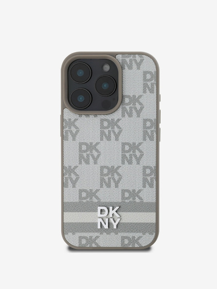 DKNY DKNY PU Leder Karomuster und Streifen Rückseitenschutz für iPhone 16 Pro Beige