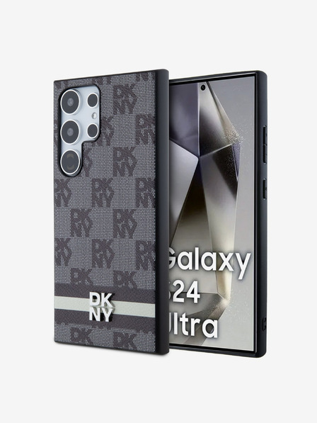 DKNY DKNY PU Leder Karomuster und Streifen Backcover für Samsung Galaxy S24 Ultra Schwarz