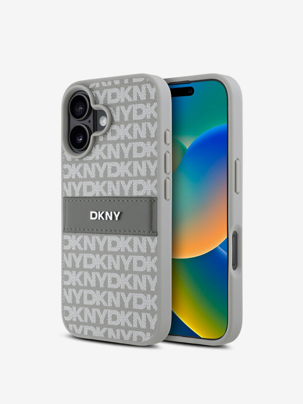 DKNY DKNY PU Leder Repeat Pattern Tonal Stripe Back Cover für iPhone 16 Beige