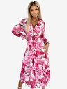 numoco Midikleid mit Dekolleté und Gürtel - rosa Rosen auf weißem Grund Numoco VALENTINA