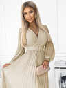numoco Gürtelkleid mit Gürtel und Ausschnitt - beige Numoco KLARA