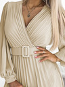numoco Gürtelkleid mit Gürtel und Ausschnitt - beige Numoco KLARA