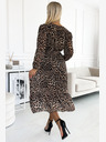 numoco Längeres Chiffonkleid mit Ausschnitt, Rüschen und Gürtel - Leopardenmuster Numoco WILD