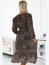 numoco Längeres Chiffonkleid mit Ausschnitt, Rüschen und Gürtel - Leopardenmuster Numoco WILD