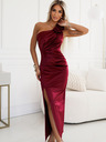 numoco Langes Kleid aus Satin mit einer Schulter und Rosen - bordeauxfarben Numoco AURORA