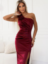 numoco Langes Kleid aus Satin mit einer Schulter und Rosen - bordeauxfarben Numoco AURORA