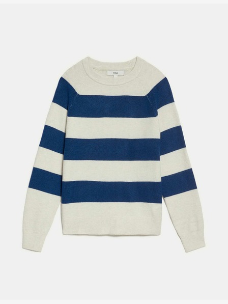 Marks & Spencer Gestreifter Pullover aus luftigem Garn mit Rundhalsausschnitt Marks & Spencer blau