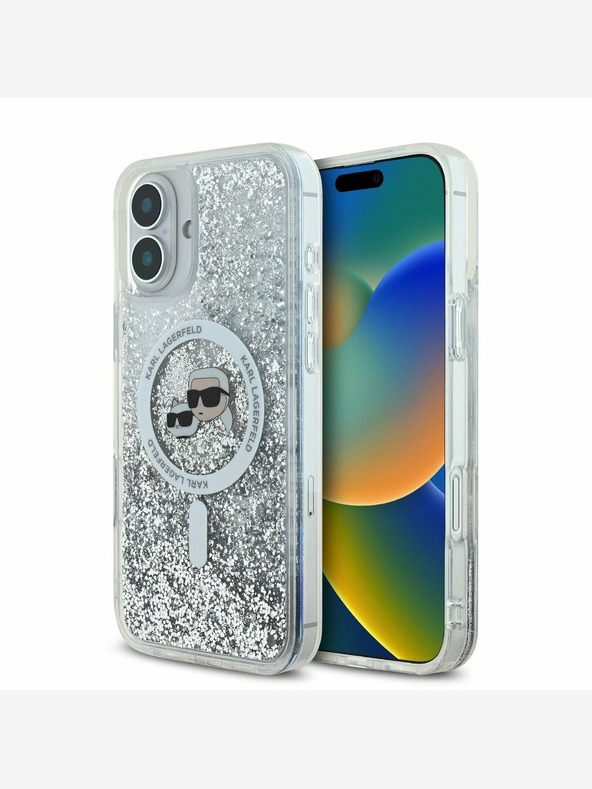 Karl Lagerfeld Karl Lagerfeld Liquid Glitter Karl und Choupette Heads MagSafe Back Cover für iPhone 16 Transparent