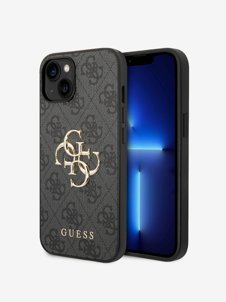 Guess PU 4G Metal Logo Back Cover for iPhone 15 Plus Grey Phone Case