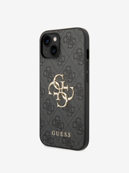 Guess PU 4G Metal Logo Back Cover for iPhone 15 Plus Grey Phone Case