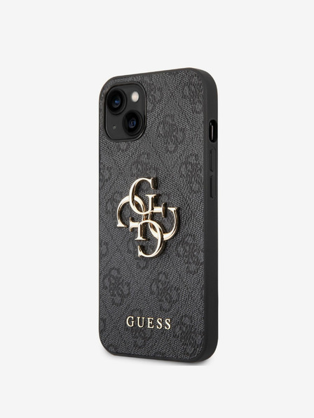 Guess PU 4G Metal Logo Rückseite Hülle für iPhone 14 Grey Handyhülle
