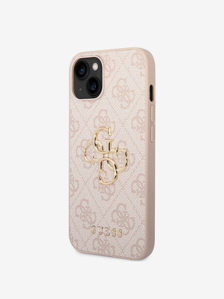 Guess PU 4G Metal Logo Rückseite Hülle für iPhone 15 Pink Handyhülle