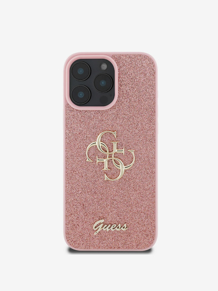 Guess Guess PU Fixed Glitter 4G Metall Logo Back Cover für iPhone 16 Pro Max Pink