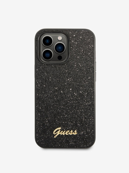 Guess PC/TPU Glitter Flakes Metal Logo iPhone 14 Pro Max Black Handyhülle