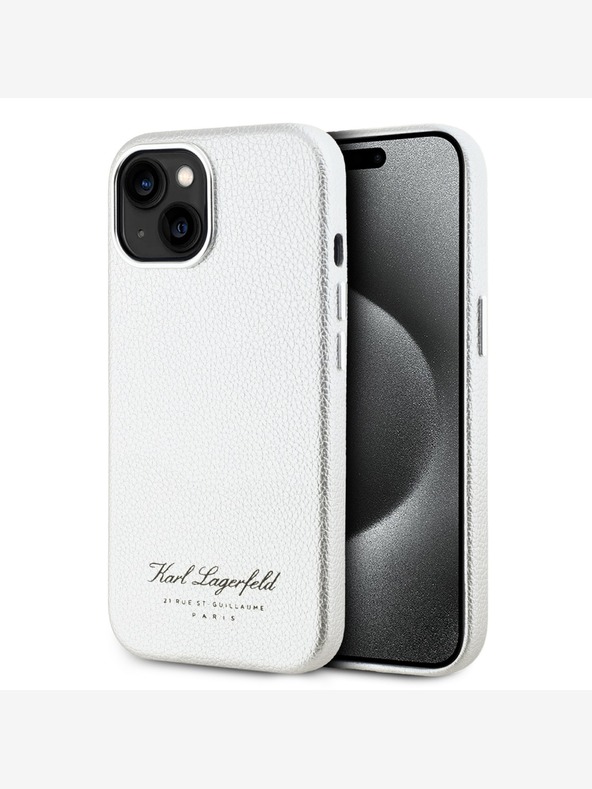 Karl Lagerfeld Genarbtes PU Hotel RSG Back Cover für iPhone 15 Grau Karl Lagerfeld