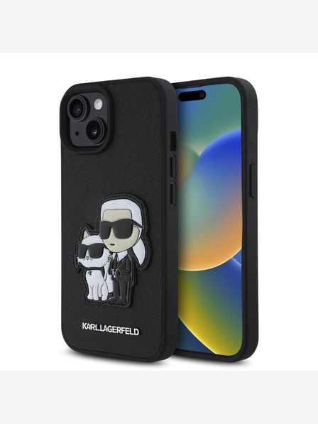 Karl Lagerfeld Karl Lagerfeld PU Saffiano Karl und Choupette Schutzhülle für iPhone 15 Schwarz
