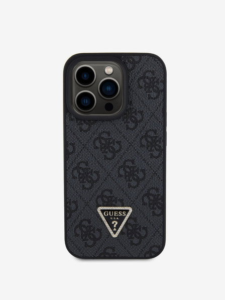Guess Guess PU PU 4G Strass Triangle Metall Logo Back Cover für iPhone 15 Pro Schwarz