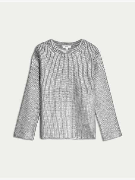 Marks & Spencer Gerippter Metallic-Pullover mit Rundhalsausschnitt Marks & Spencer silber