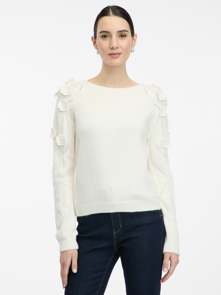 Orsay Cremefarbener Damenpullover mit Blumenapplikation ORSAY