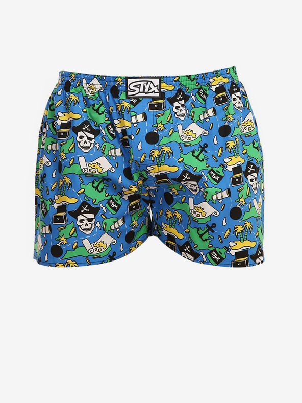 Styx Grün und blau gemusterte Herrenshorts Styx