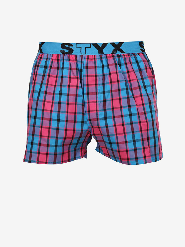 Styx Rosa und blau karierte Herrenshorts Styx