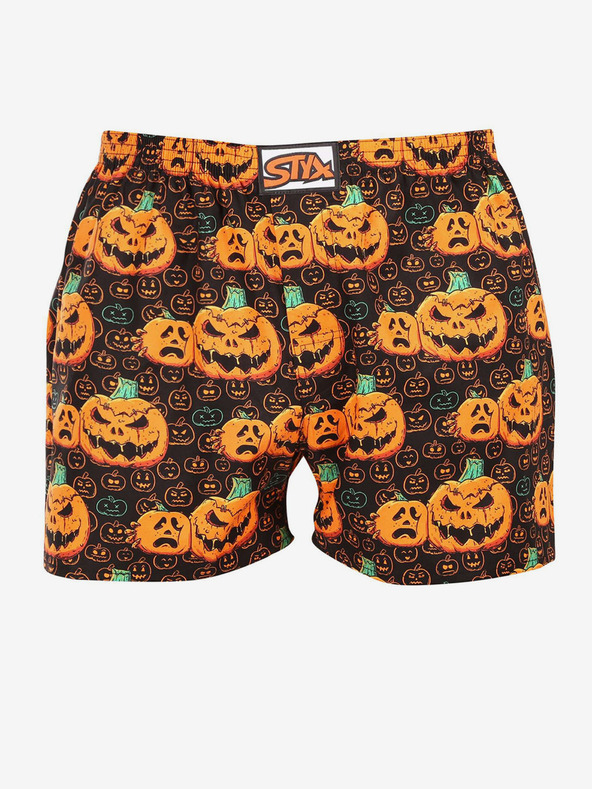 Styx Orangefarbene und braune Styx Halloween-Kürbisshorts für Herren