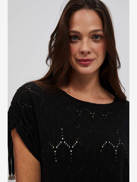 Moodo Schwarzes durchbrochenes Damen-T-Shirt Moodo