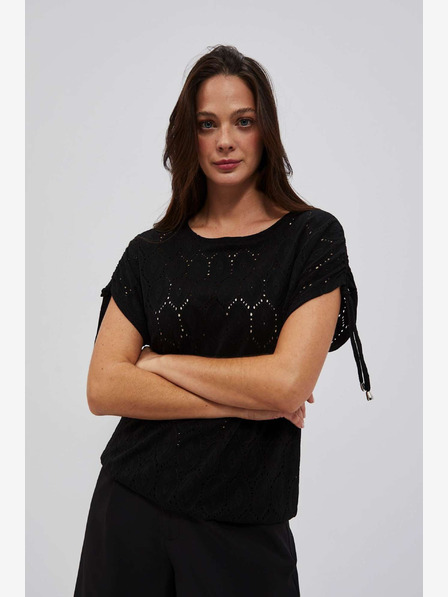 Moodo Schwarzes durchbrochenes Damen-T-Shirt Moodo